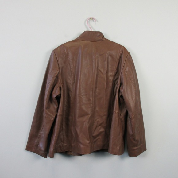 Cole Haan Brown Genuine Lambskin Leather Jacket Womens 2X Zip Biker Moto 1008 - Picture 6 of 16